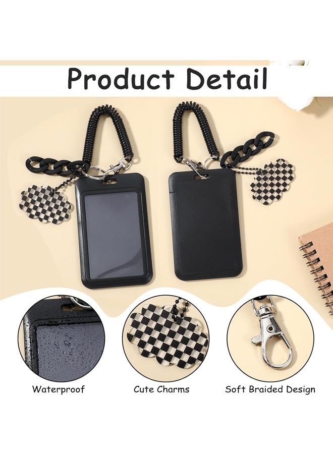 حامل بطاقات صور، حامل بطاقة هوية أسود من الأكريليك، حامل بطاقات ائتمان، منظم عرض صور مع سلسلة مفاتيح بقلادة زنبركية، حافظة بطاقات حافلة طلابية، أكمام صور واقية - Image 4